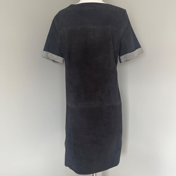 VINCE Navy Bonded Suede Night Out Navy Shift High Low Goat Leather Dress - Picture 8 of 15